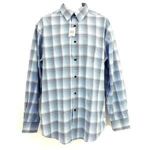 Charter Club Men's size Large Long Sleeved Button Front Shirt Blue White Plaid